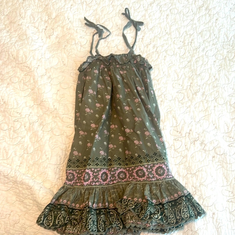 Spell Olive Green Floral Tiered Sundress with Pink Accents